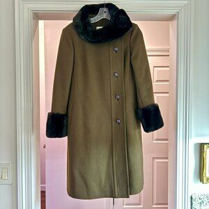 Vintage Olive Green Meis Boulevard Room Coat – Fur Collar – Small Fit - $150